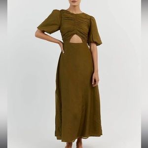 Frankie Cut Out Midi Dress in Olive by DISSH